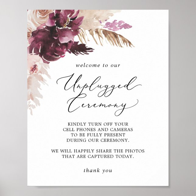 Boho Pampas Grass Unplugged Zeremony Sign Poster (Vorne)