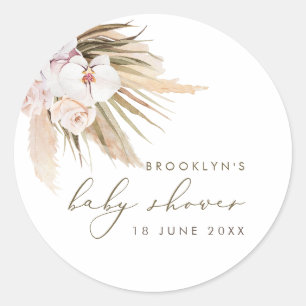 Boho Pampas Grass Watercolor Blumenbaby Dusche Runder Aufkleber
