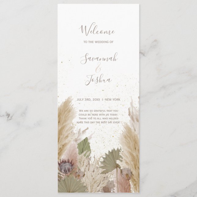 BOHO PAMPAS GRASS WATERCOLOR WEDDING PROGRAMM (Vorderseite)