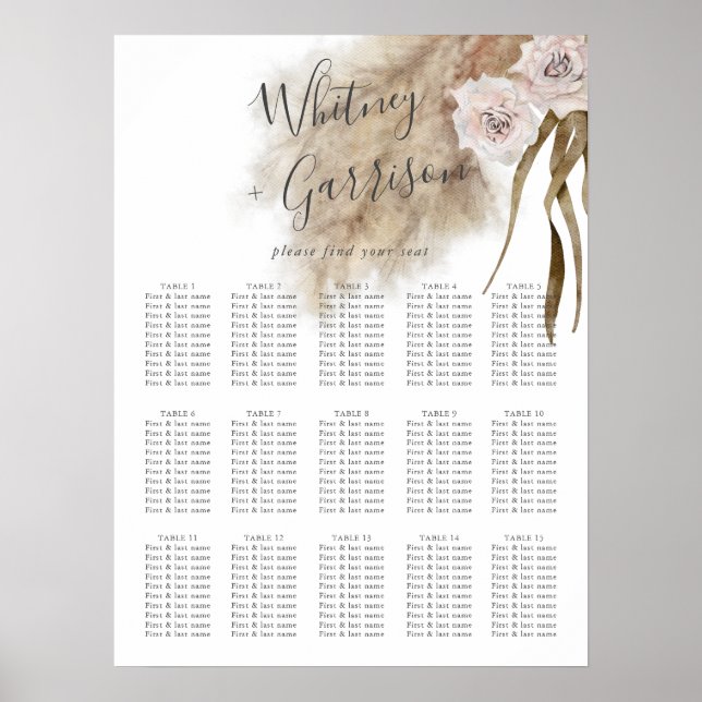 Boho Pampas Grass Wedding Chart Poster (Vorne)