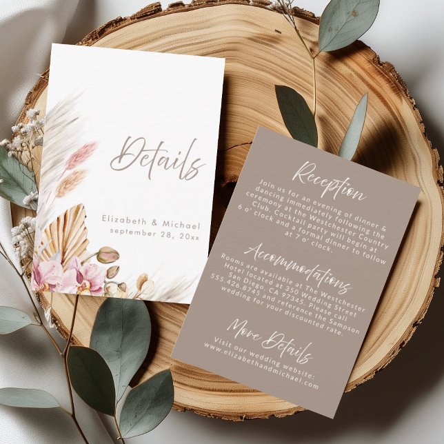 Boho Pampas Grass Wedding Details Card Einladung (Von Creator hochgeladen)
