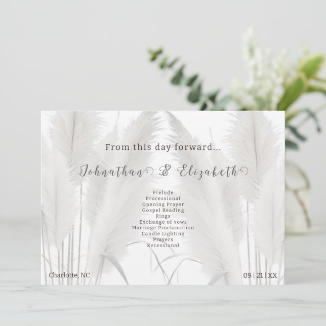Boho Pampas Grass Wedding Program Programm (Stehend Vorderseite)