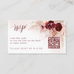 Boho Pampas Grass Wedding QR Code RSVP Card Begleitkarte