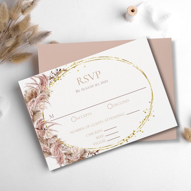 Boho Pampas Grass Wedding RSVP Card mit Mahlzeiten Karte (Von Creator hochgeladen)