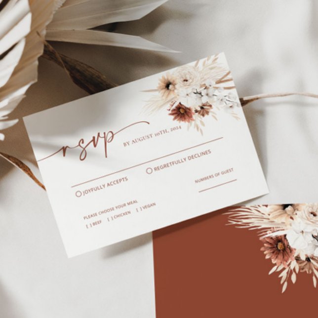 Boho Pampas Grass Wedding RSVP Card Mitteilungskarte (Von Creator hochgeladen)