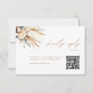 Boho Pampas Grass Wedding RSVP QR Code Card Einladung