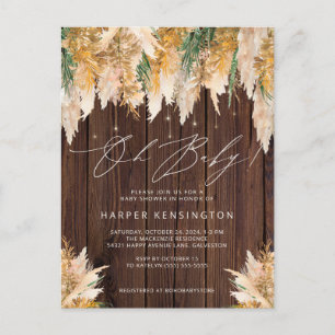 Boho Pampas Grass Wood Twinkle Lights Babydusche Einladungspostkarte