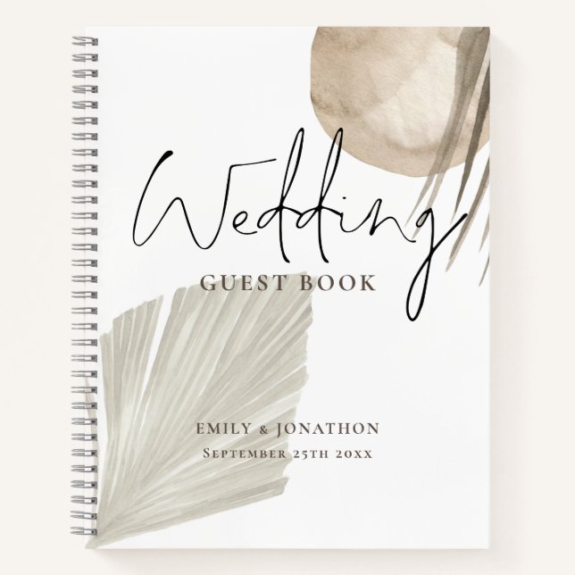 Boho Pampas Grasses Names Date Wedding Guest Book Notizbuch (Vorderseite)