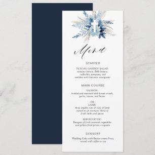 boho pampas herbe bleu fleuri menu carte