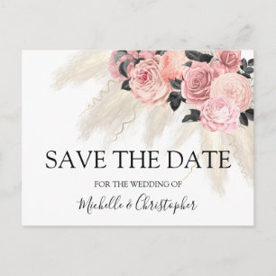  Boho Pampas herbe Floral Économisez La Date Carte