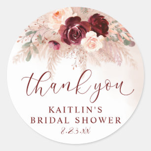 Boho Pampas Hochzeit Brautparty Burgunderrosen Runder Aufkleber