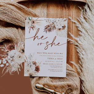 Boho Pampas Lui ou elle Genre Reveillez Invitation