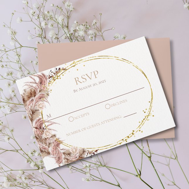 Boho Pampas Mariage Grass Carte RSVP Pas de Repas (Créateur téléchargé)