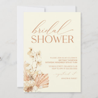 Boho Pampas Modern Bridal Shower floral Invitation