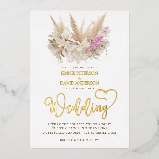 Boho Pampas & Orchid Wedding Foil Folieneinladung