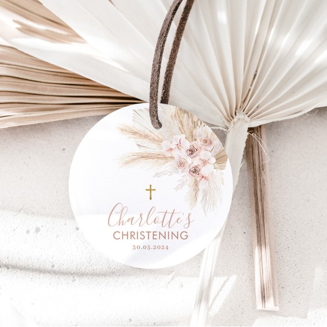 Boho Pampas Pink Girl Floral Taufe Christening Geschenkanhänger (Von Creator hochgeladen)