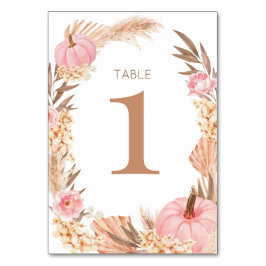 Boho Pampas pink  Pumpkin Table number Tischnummer