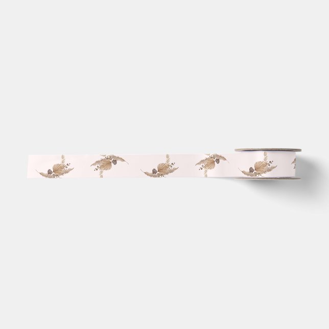 Boho Pampas Pink Ribbon Satinband (Vorderseite)