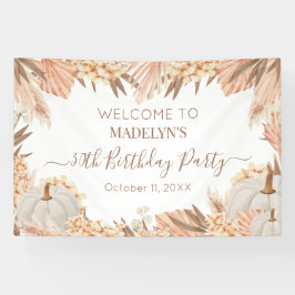 Boho Pampas Pumpkin birthday party Welcome banner