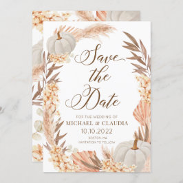 Boho Pampas Pumpkin White Fall Save the Date Einladung