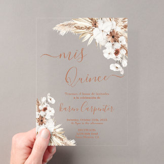 Boho Pampas Quinceanera Acryl Acryleinladungen