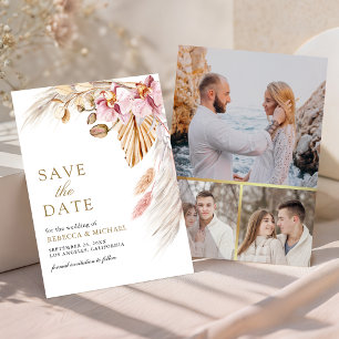 Boho Pampas Rosa Orchideen Blumen Foto Hochzeit Save The Date
