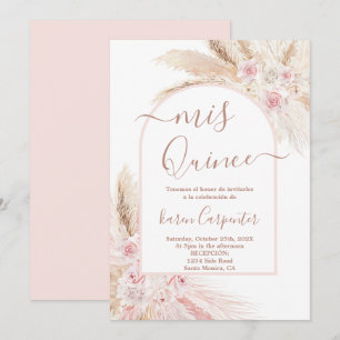 Boho Pampas Rose Quinceanera Invitation