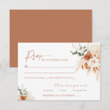 Boho Pampas Terracotta Mariage RSVP Card LEYLA