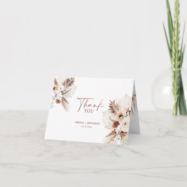 Boho Pampas Terracotta Wedding Dankeschön Karte (Vorderseite)