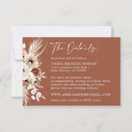 Boho Pampas Terracotta Wedding Details Card RSVP Karte