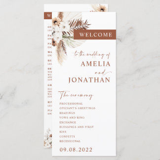 Boho Pampas Terracotta Wedding Program Card