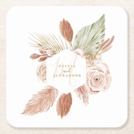 Boho Pampas Tropical Dried Blume Hochzeit Rechteckiger Pappuntersetzer