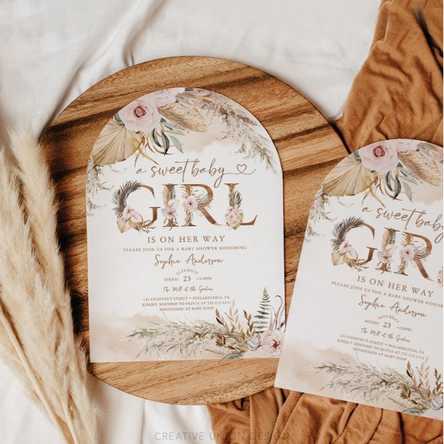 Boho Pampas Tropical Girl Babydusche Einladung (Boho Baby Shower)