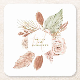 Boho Pampas Tropische Trockenblumen Hochzeit Rechteckiger Pappuntersetzer
