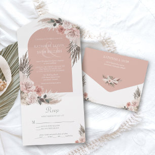 Boho Pampas Verstaubt Rosa Florale Hochzeit All In One Einladung
