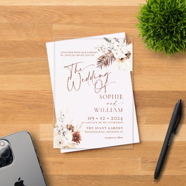 Boho Pampas Wedding Acryleinladungen (Insitu (Einladungskarte))