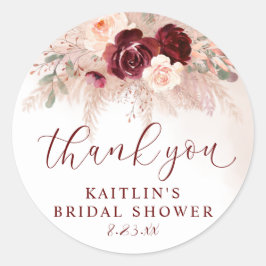 Boho Pampas Wedding Brautparty Burgundy Rose Runder Aufkleber
