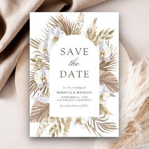 Boho Pampas White Orchid Driving Palm Wedding Save The Date