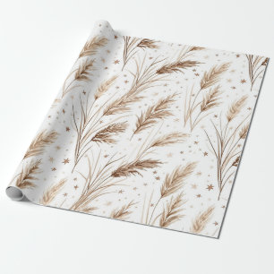 Boho-Pampasgras Beige Braun Sternenmuster (1) Geschenkpapier