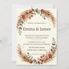 Boho-Pampasgras-Herbstkranz-Hochzeitseinladung Einladung