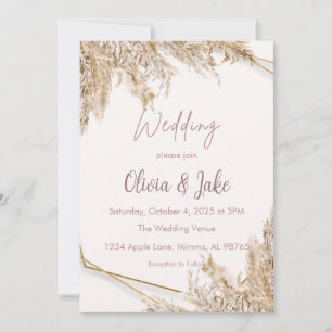 Boho-Pampasgras-Hochzeitseinladung — Beige/Rosa Einladung