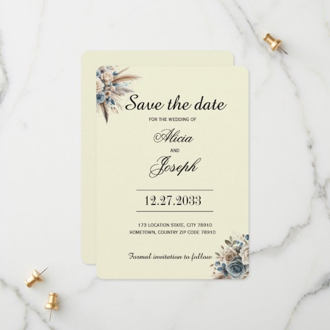 Boho-Pampasgras Save-the-Date-Karte Save The Date (Vorderseite/Rückseite Beispiel)