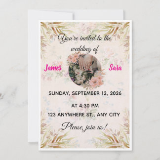 Boho-Pampasgras- und Blumen-Hochzeitseinladung Einladung