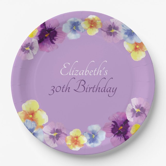Boho Pansy Garden Party Bunte Blumenbäume Geburtst Pappteller (Vorderseite)