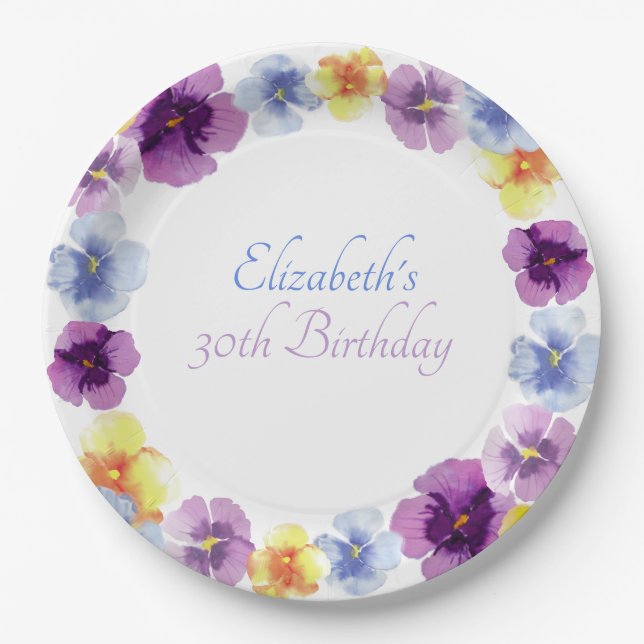 Boho Pansy Garden Party Niedlich Boho Floral Gebur Pappteller (Vorderseite)