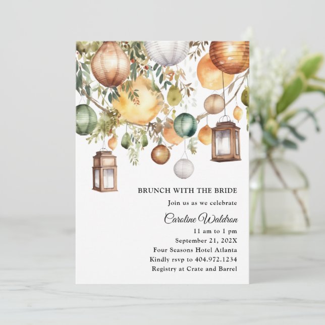 Boho Papier Lanternes Bridal Brunch Invitation (Debout devant)
