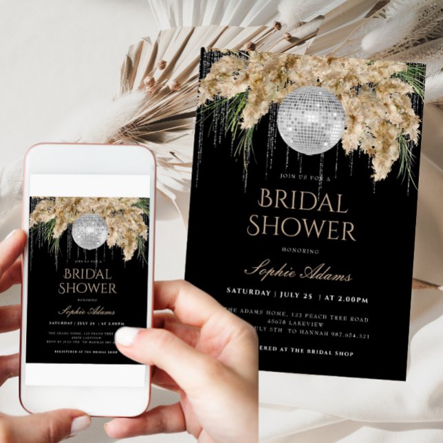 Boho Papmas Grass Diskothek Ball Black Brautparty Einladung (Von Creator hochgeladen)