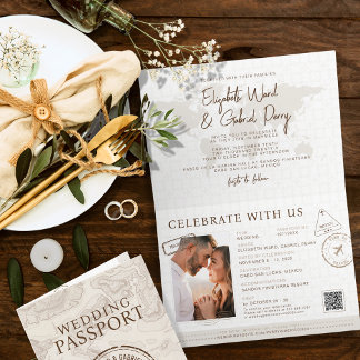 Boho Passport Destination Qr Code Hochzeit Einladung