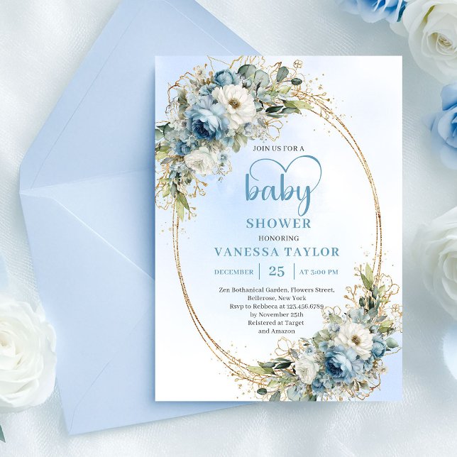 Boho Pastel Blue Eucalyptus Greenery Baby Shower  Einladung (Boho Pastel Blue Eucalyptus Greenery Baby Shower Invite)