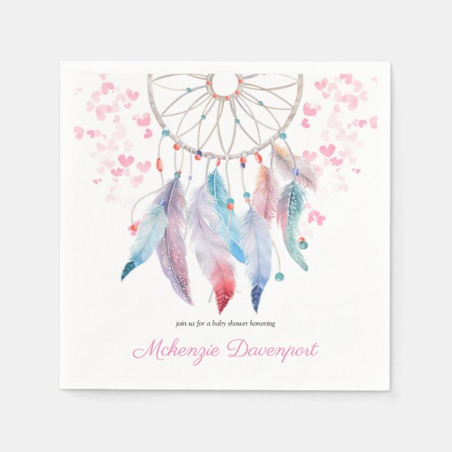 Boho Pastel Feathers Dreamcatcher Girl Baby Shower Serviette (Vorderseite)